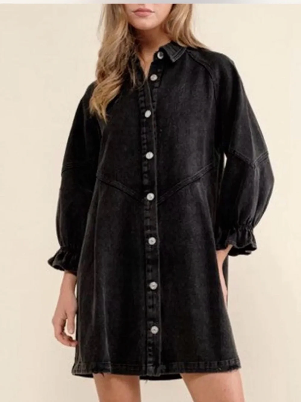 Grace + Karma Black Button-Front Denim Shirt Dress M